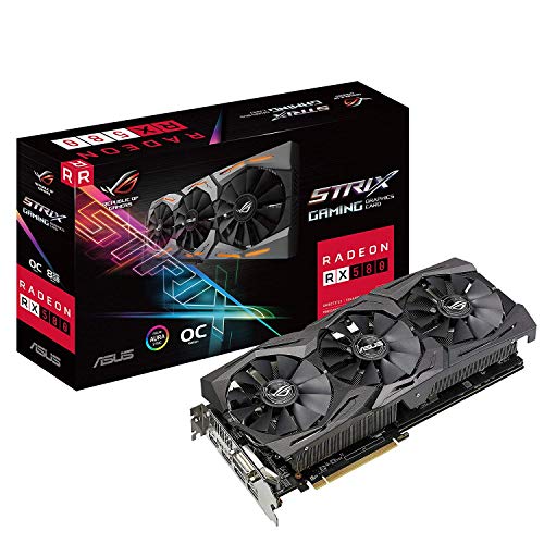 Asus Video Card ROG-STRIX-RX580-O8G-GAMING 8GB GDDR5 with Aura Sync RGB for best VR 4K gaming PCI Express DVI-D-2xHDMI-2xDisplay Port Retail