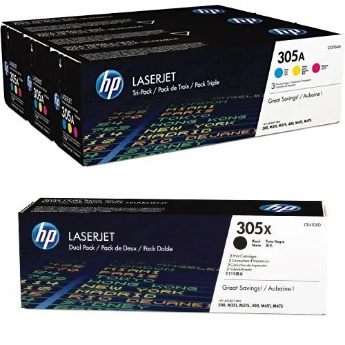 HP 305A Color LASERJET Pro 300 MFP M375nw Pro 400 M451 Pro 400 MFP M475 Series Smart Print Cartridge C M Y Tri Pack Includes OEM CE411A CE412A CE413A