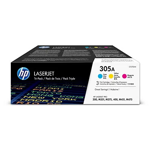 HP 305A Color LASERJET Pro 300 MFP M375nw Pro 400 M451 Pro 400 MFP M475 Series Smart Print Cartridge C M Y Tri Pack Includes OEM CE411A CE412A CE413A