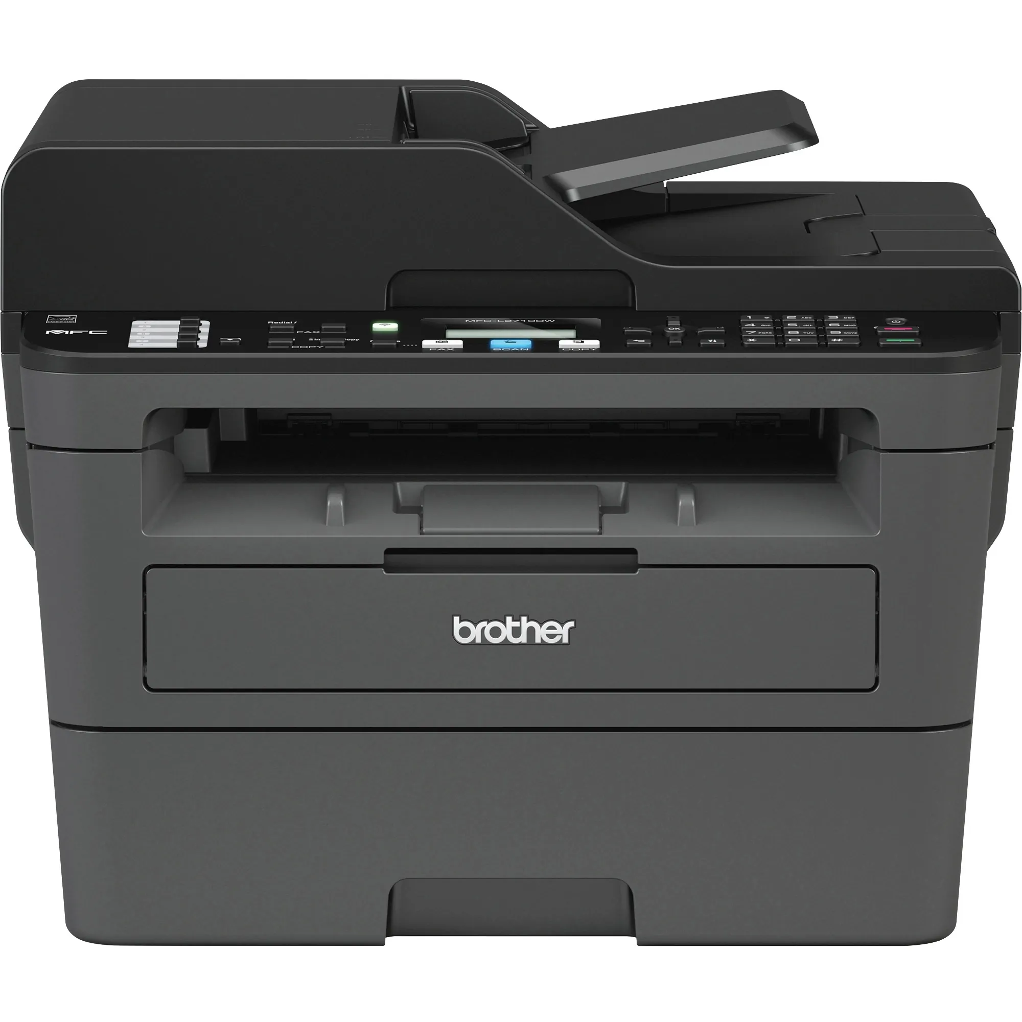 Brother MFC MFC-L2710DW Wireless Laser Multifunction Printer - Monochrome - Copier/Fax/Printer/Scanner - 32 ppm Mono Print - 2400 x 600 dpi Print - Automatic Duplex Print - Upto 10000 Pages Monthly - 250 sheets Input - Color Scanner - 1200 dpi Optical Scan - Monochrome Fax - Ethernet - Wireless LAN - Apple AirPrint, Brother iPrint&Scan, Wi-Fi Direct, Google Cloud Print - USB - 1 Each - For Plain Paper Print