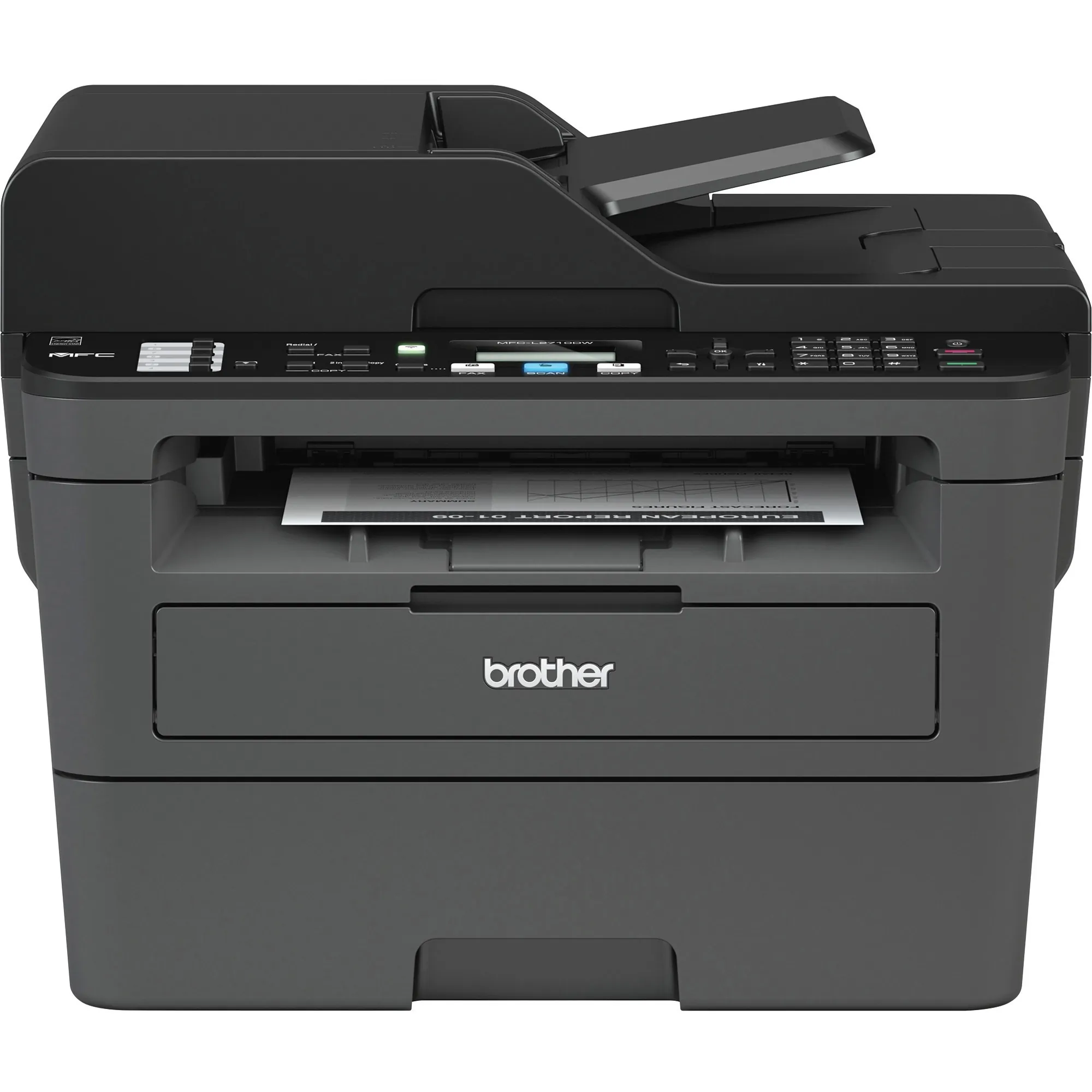 Brother MFC MFC-L2710DW Wireless Laser Multifunction Printer - Monochrome - Copier/Fax/Printer/Scanner - 32 ppm Mono Print - 2400 x 600 dpi Print - Automatic Duplex Print - Upto 10000 Pages Monthly - 250 sheets Input - Color Scanner - 1200 dpi Optical Scan - Monochrome Fax - Ethernet - Wireless LAN - Apple AirPrint, Brother iPrint&Scan, Wi-Fi Direct, Google Cloud Print - USB - 1 Each - For Plain Paper Print
