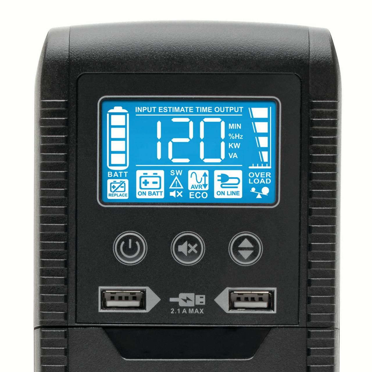 Tripp-Lite Uninterruptible Power System ECO1000LCD 1000VA 600W USB 8 outlet AVR Energy Star Retail