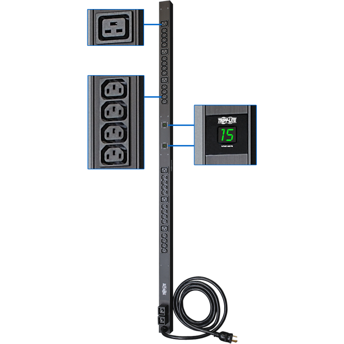 Tripp Lite, PDU, Single Phase Metered, 5/5.8kW, 30A, 208/240V, 0URM, 6 C19, 24 C13, L6-30P Input