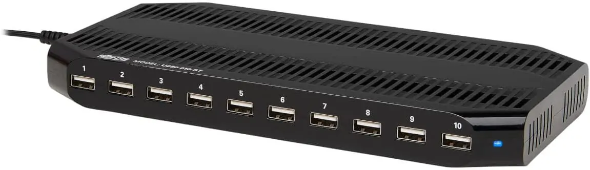 Tripp Lite 10-Port USB Charging Station Hub w Adjustable Storage Tablet / Smartphone / iPad / Iphone 5V 21A 105W - 12 V DC Input Voltage - 5 V DC Output Voltage - 2.40 A Output Current