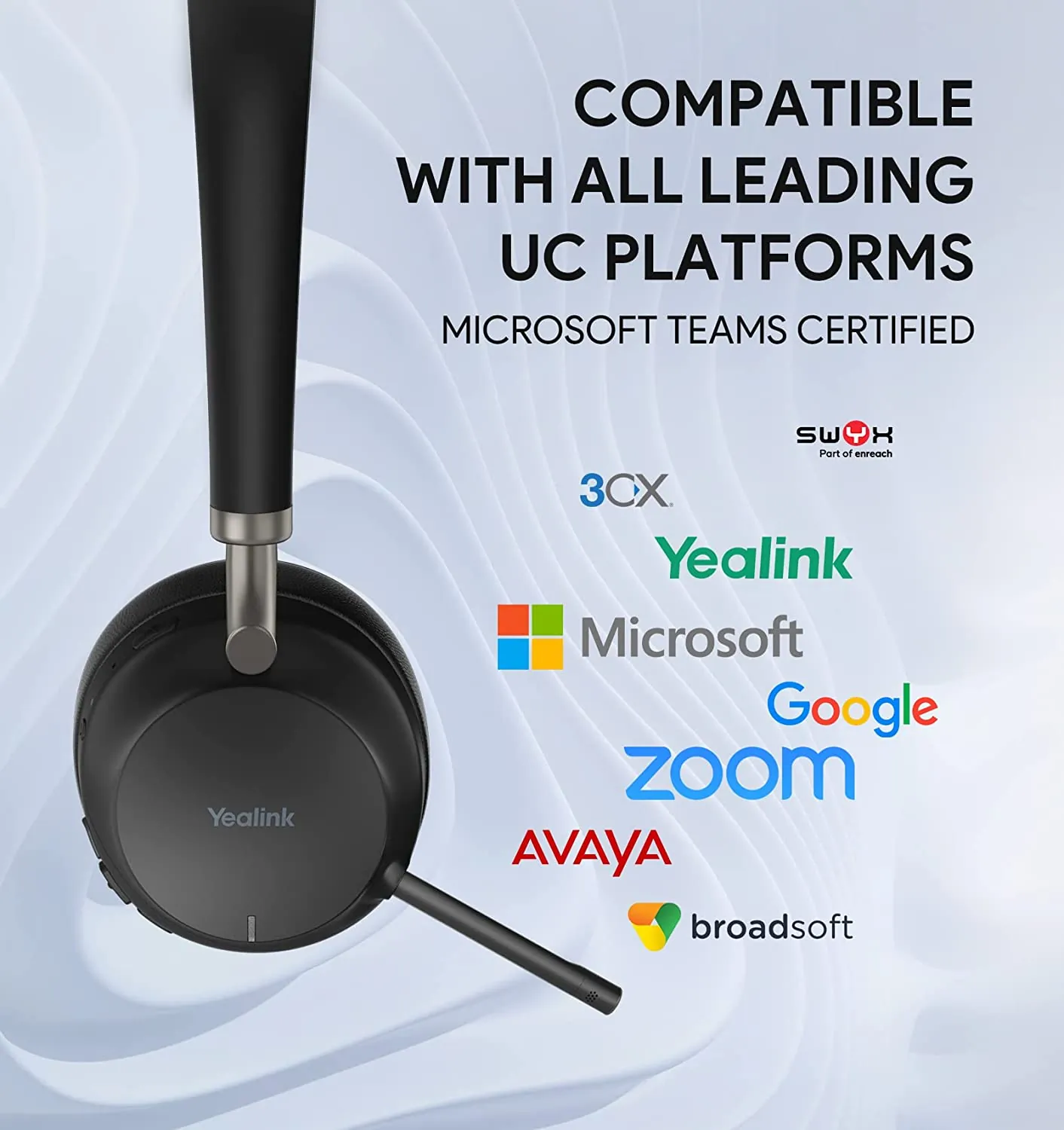 Yealink BH72 Wireless Headset with Charge Stand, Microsoft Teams Certified, Bluetooth Headset with Microphone, Stereo, Retractable Hidden Microphone Arm for Telephone Computer