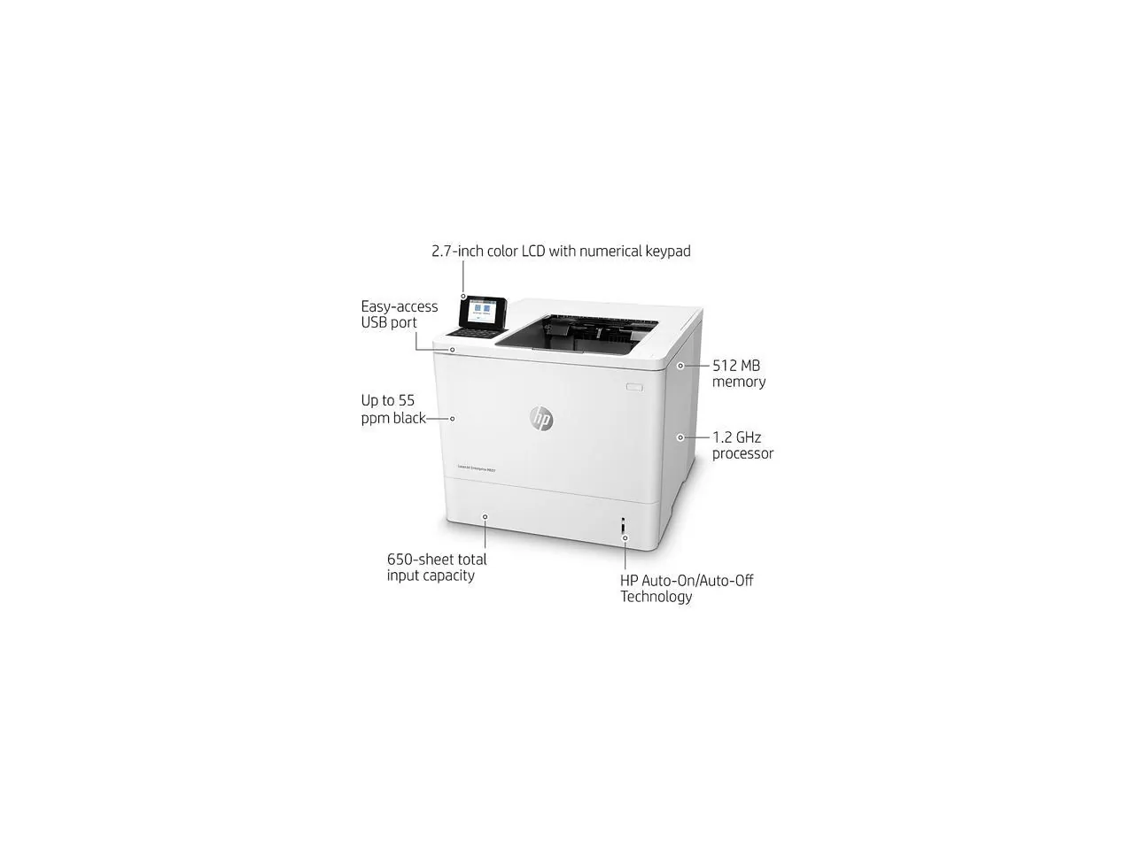 HP LaserJet M607 M607n Desktop Laser Printer - Monochrome - 55 ppm Mono - 1200 x 1200 dpi Print - Manual Duplex Print - 650 Sheets Input - Ethernet - 250000 Pages Duty Cycle