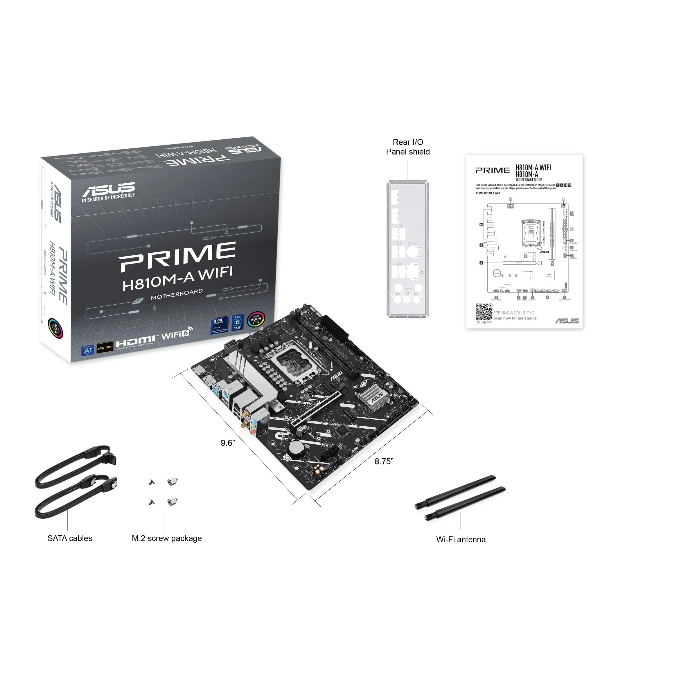 Asus Prime H810M-A WIFI-CSM Desktop Motherboard - Intel H810 Chipset - Socket LGA-1851 - Micro ATX