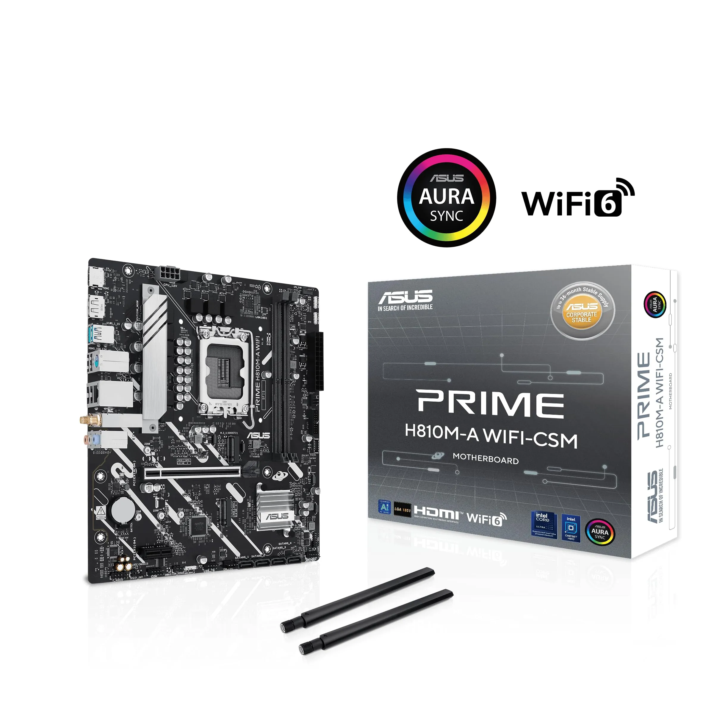 Asus Prime H810M-A WIFI-CSM Desktop Motherboard - Intel H810 Chipset - Socket LGA-1851 - Micro ATX