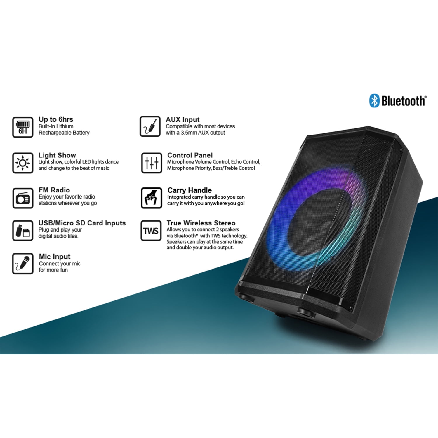 IQ Sound 8-Inch Bluetooth Tailgate Speaker