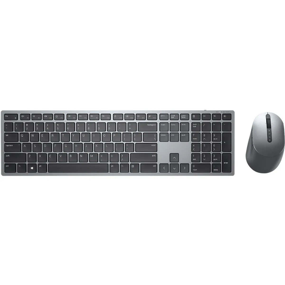 ell Premier Multi-Device Wireless Keyboard and Mouse (Gray), Keyboard 2 AAA Type, Mouse 1 AA Type, 2.4 GHz, Bluetooth 5.0, USB wireless receiver, Optical Movement Detection Technology, 3-year warranty